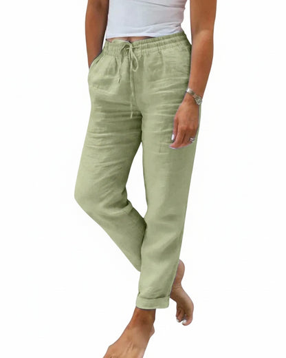 Femme Pantalon Long Taille Élastique avec Cordon de Serrage et Poches