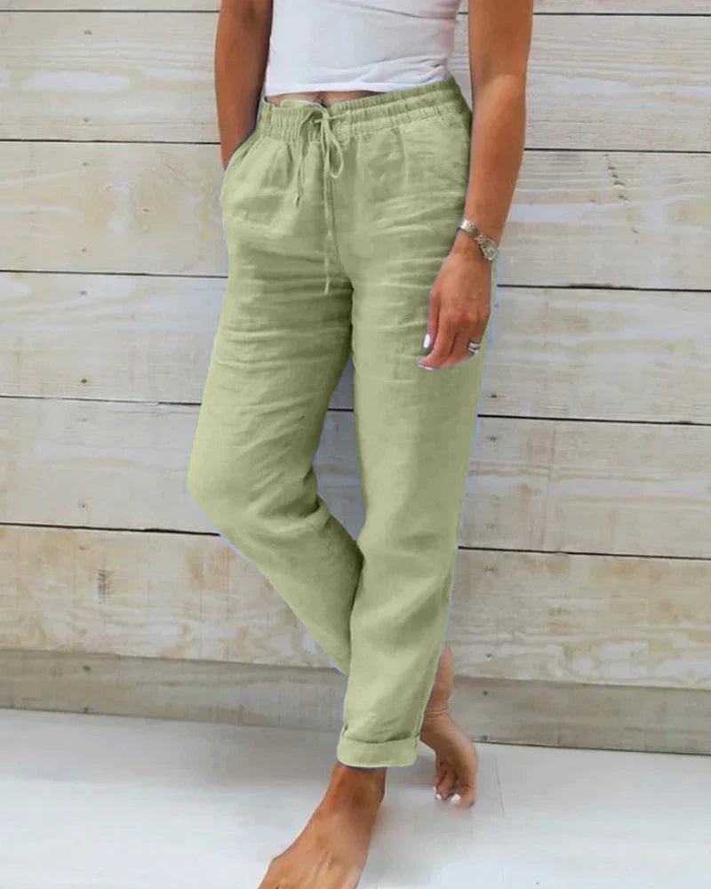 Femme Pantalon Long Taille Élastique avec Cordon de Serrage et Poches