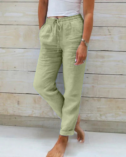 Femme Pantalon Long Taille Élastique avec Cordon de Serrage et Poches