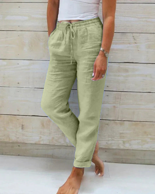 Femme Pantalon Long Taille Élastique avec Cordon de Serrage et Poches