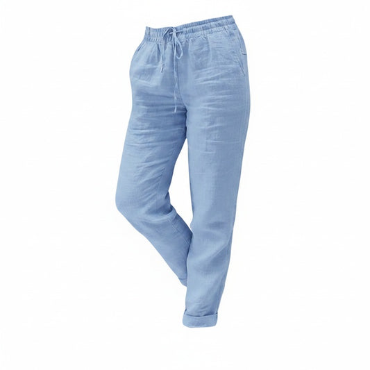 Femme Pantalon Long Taille Élastique avec Cordon et Jambe Droite
