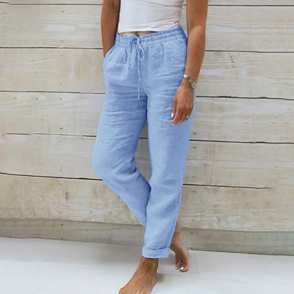 Femme Pantalon Long Taille Élastique avec Cordon et Jambe Droite
