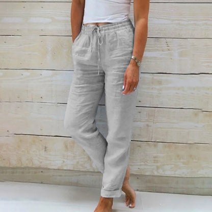 Femme Pantalon Long Taille Élastique avec Cordon et Jambe Droite
