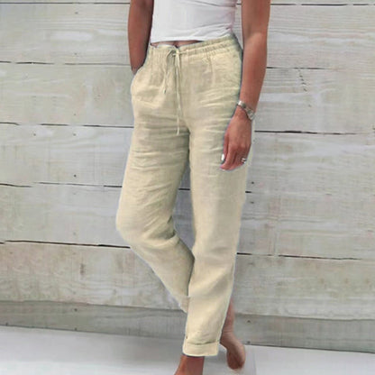 Femme Pantalon Long Taille Élastique avec Cordon et Jambe Droite