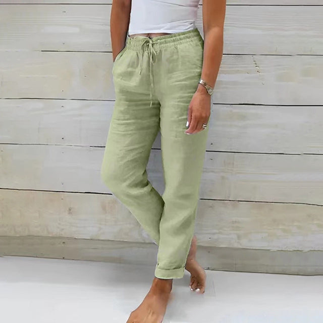 Femme Pantalon Long Taille Élastique avec Cordon et Jambe Droite