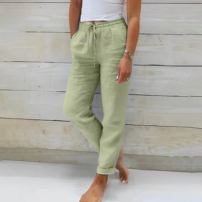 Femme Pantalon Long Taille Élastique avec Cordon et Jambe Droite