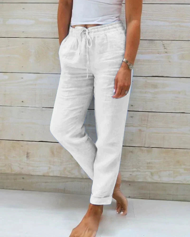 Femme Pantalon Long Taille Élastique avec Cordon et Poches Latérales