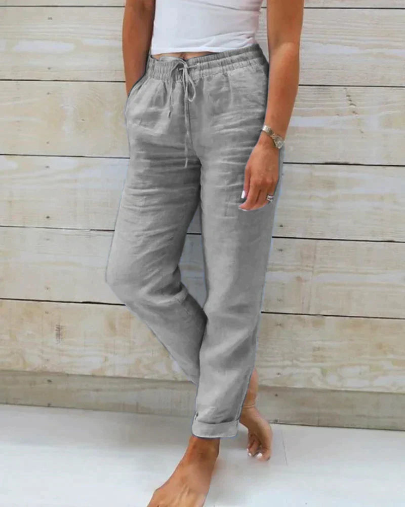 Femme Pantalon Long Taille Élastique avec Cordon et Poches Latérales