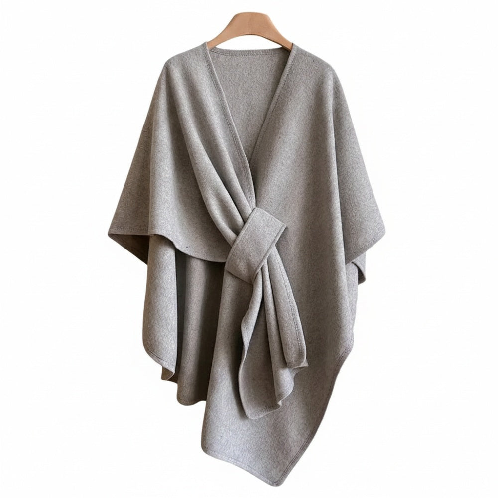 Femme Poncho Cape à Col Châle Oversize avec Ceinture Croisée