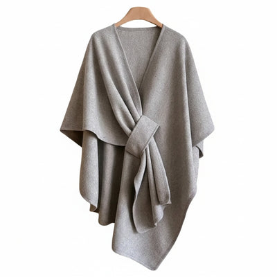Femme Poncho Cape à Col Châle Oversize avec Ceinture Croisée