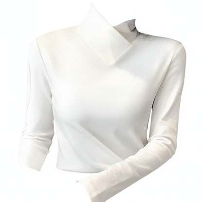 Femme Pull Col Roulé Manches Longues avec Col en V Croisé Slim Fit