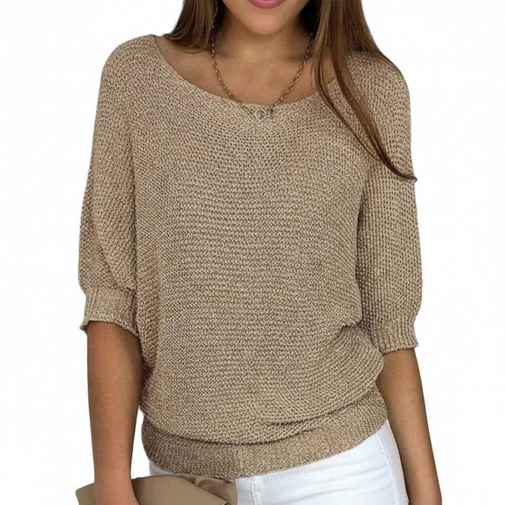 Femme Pull-over Manches Trois-quarts col Rond Oversize