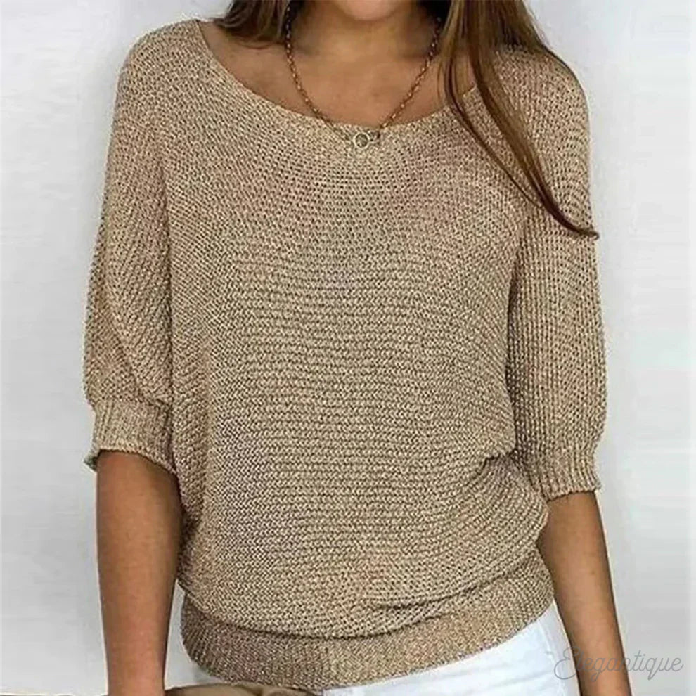 Femme Pull-over Manches Trois-quarts col Rond Oversize