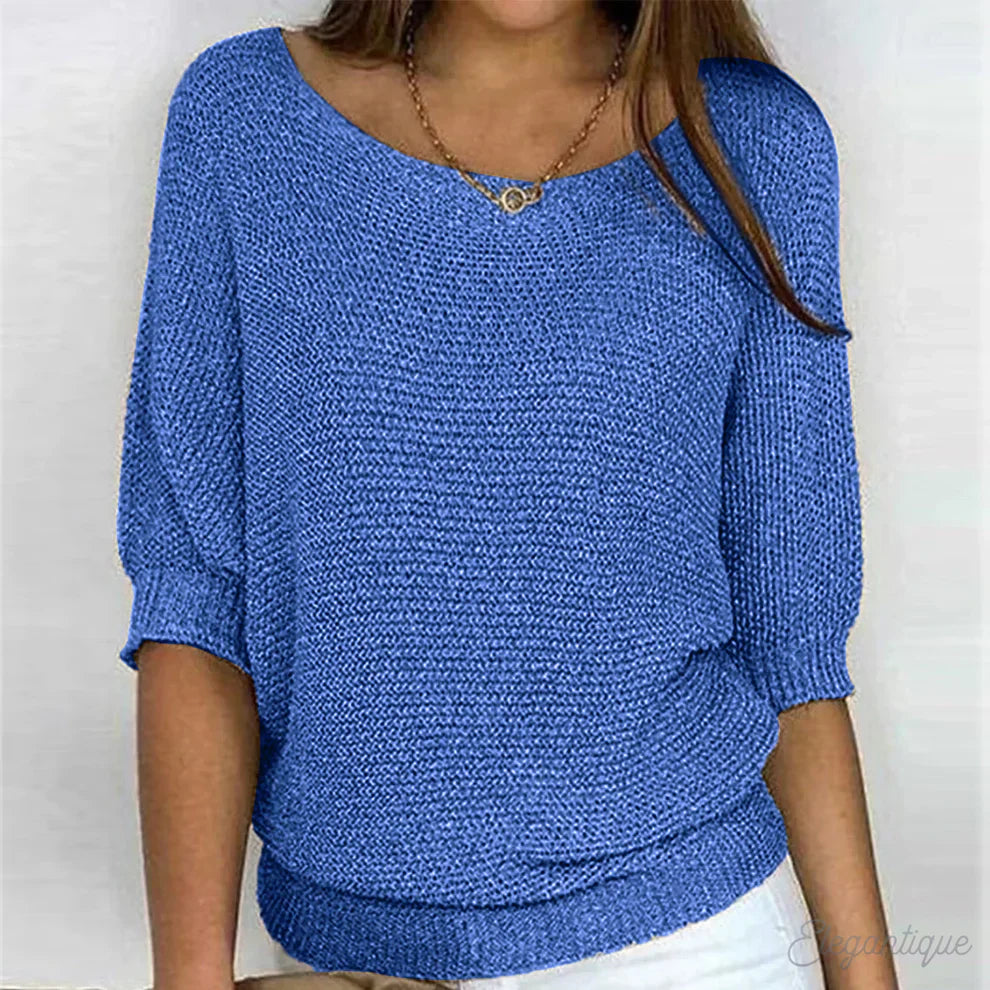 Femme Pull-over Manches Trois-quarts col Rond Oversize