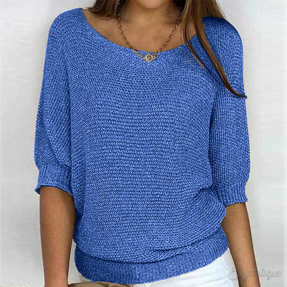 Femme Pull-over Manches Trois-quarts col Rond Oversize
