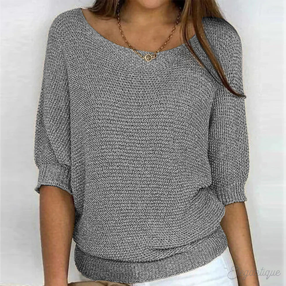 Femme Pull-over Manches Trois-quarts col Rond Oversize