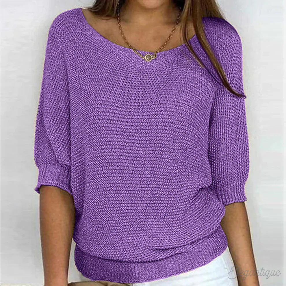 Femme Pull-over Manches Trois-quarts col Rond Oversize