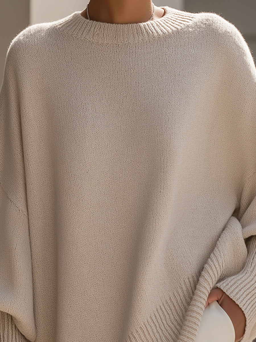 Femme Pull Oversize Poncho col Rond et Manches Chauve-souris