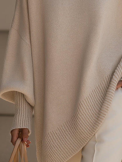 Femme Pull Oversize Poncho col Rond et Manches Chauve-souris