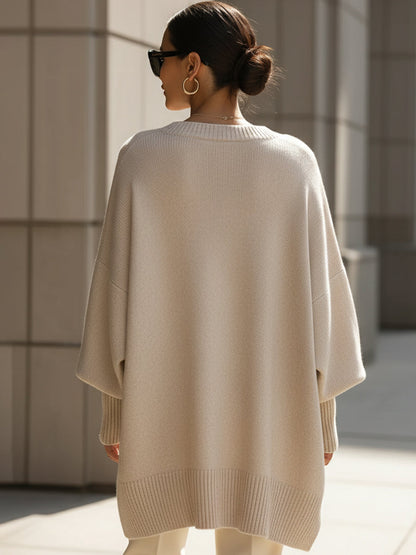 Femme Pull Oversize Poncho col Rond et Manches Chauve-souris