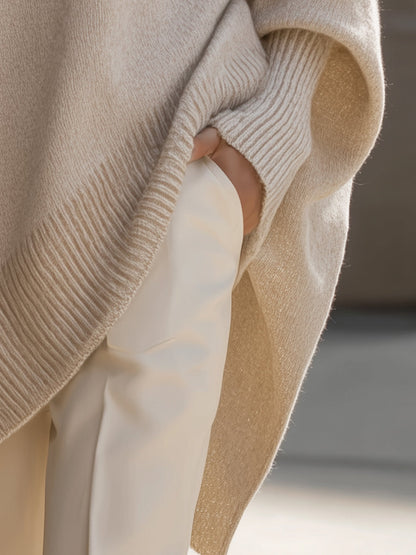 Femme Pull Oversize Poncho col Rond et Manches Chauve-souris