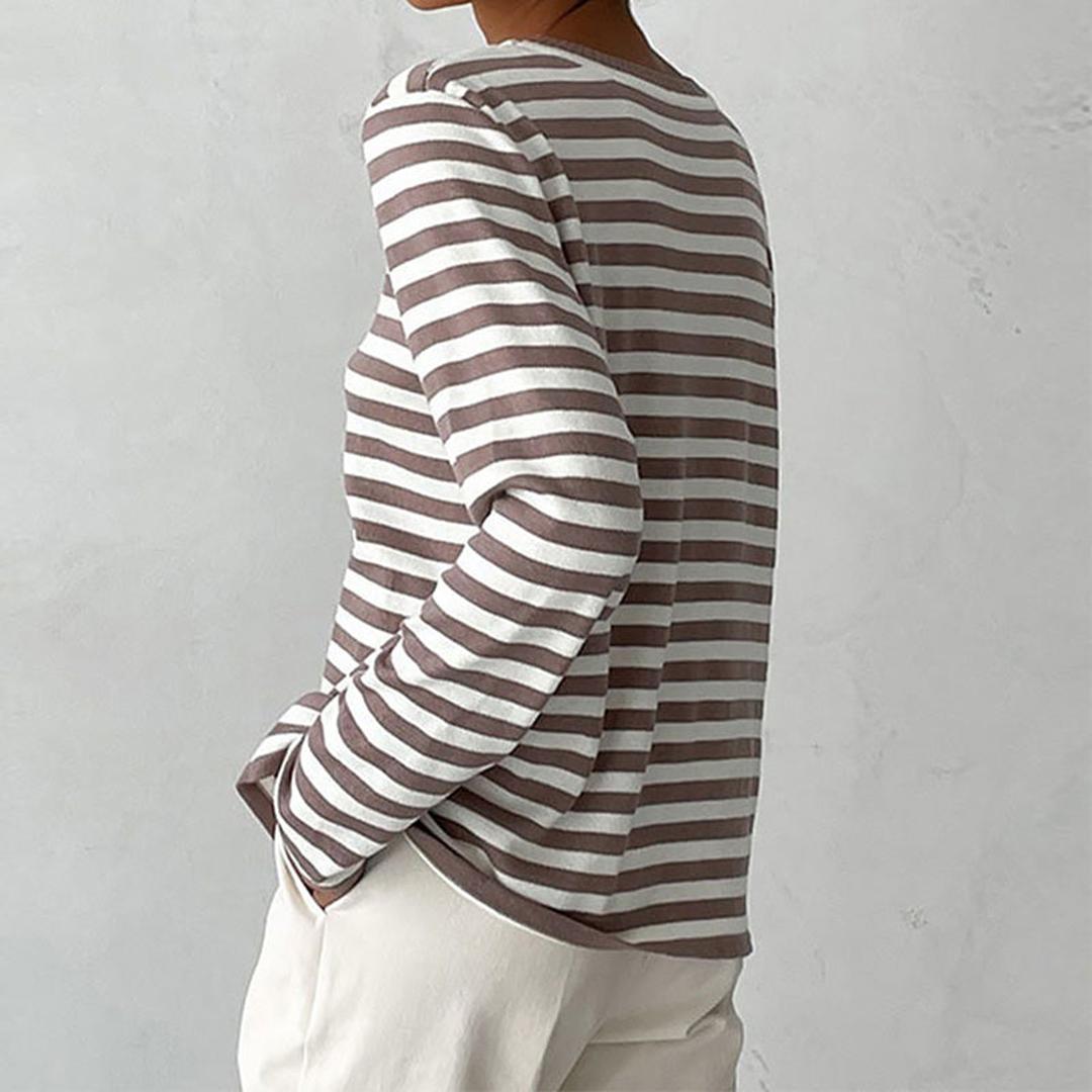Femme Pull Rayé à Manches Longues et Col Rond