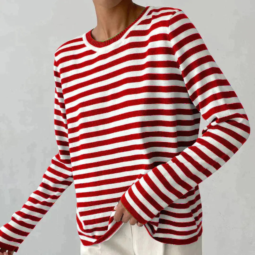 Femme Pull Rayé à Manches Longues et Col Rond