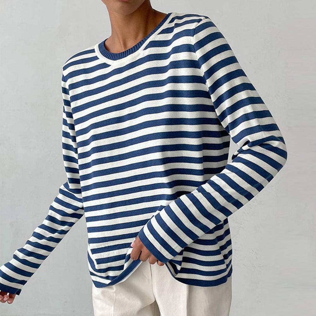 Femme Pull Rayé à Manches Longues et Col Rond
