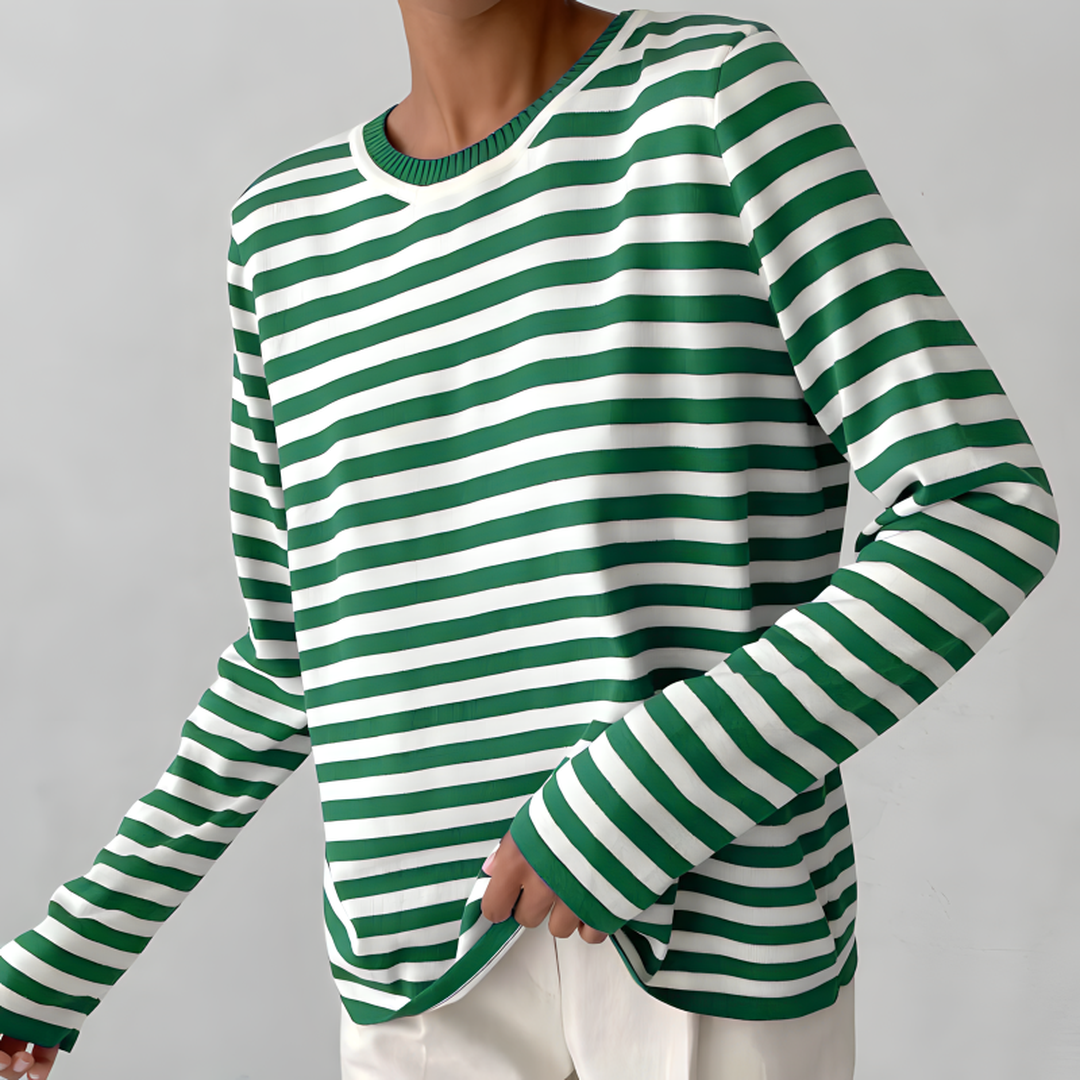Femme Pull Rayé à Manches Longues et Col Rond