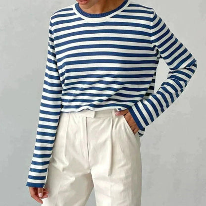 Femme Pull Rayé à Manches Longues et Col Rond