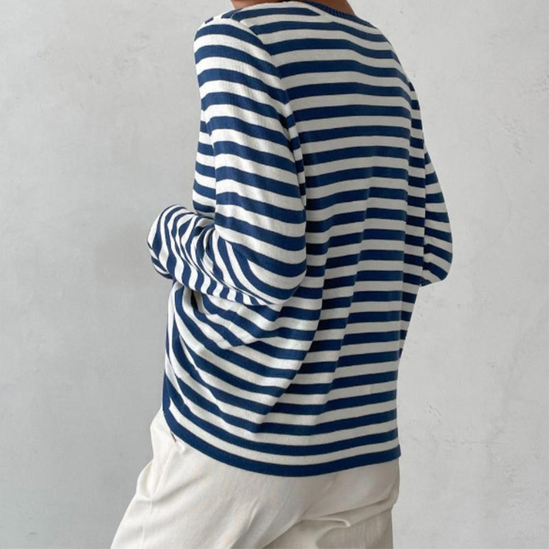 Femme Pull Rayé à Manches Longues et Col Rond