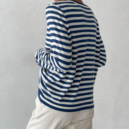 Femme Pull Rayé à Manches Longues et Col Rond