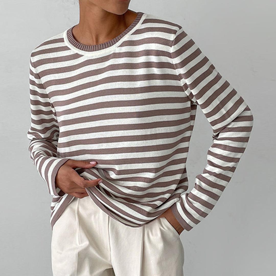 Femme Pull Rayé à Manches Longues et Col Rond
