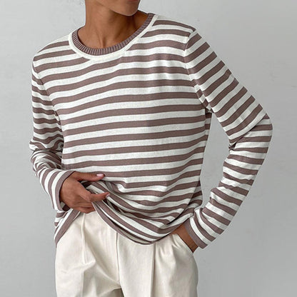 Femme Pull Rayé à Manches Longues et Col Rond