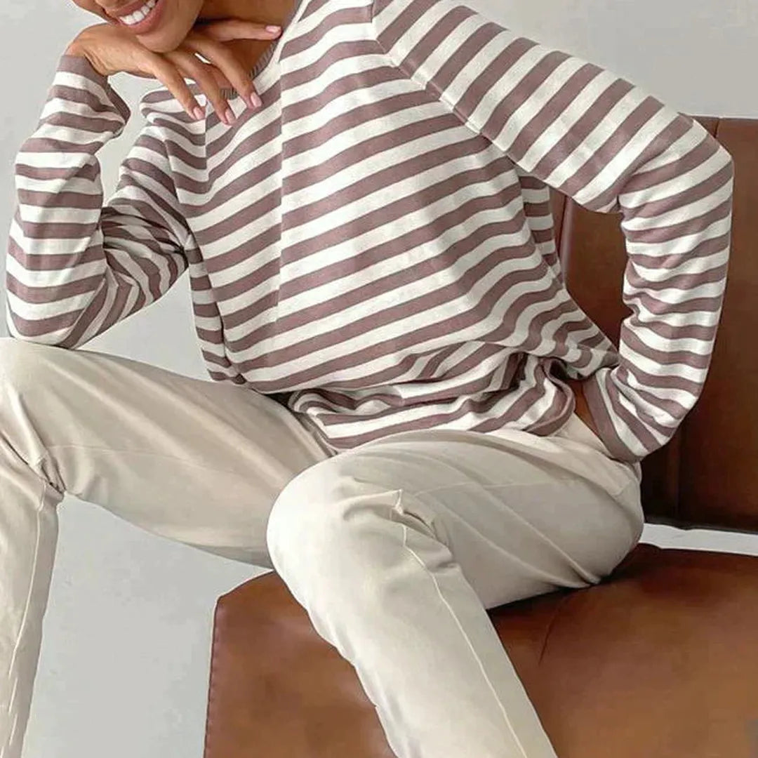 Femme Pull Rayé à Manches Longues et Col Rond