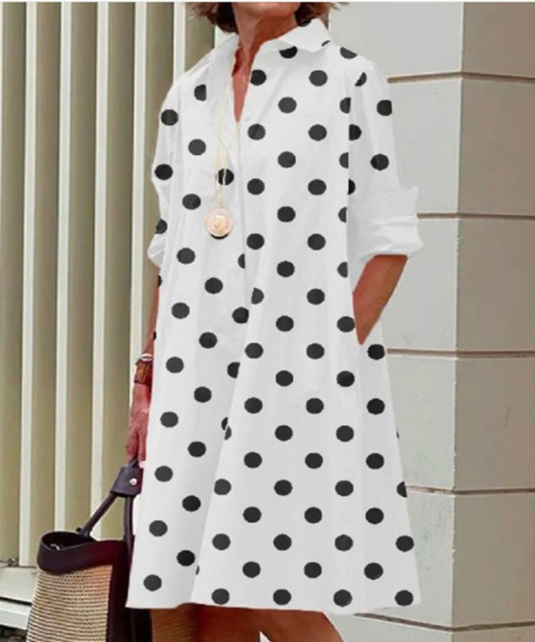 Femme Robe Chemise Midi à Col Chemisier, Manches Longues et Coupe Ample