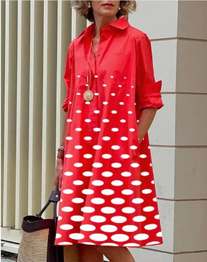 Femme Robe Chemise Midi à Col Chemisier, Manches Longues et Coupe Ample