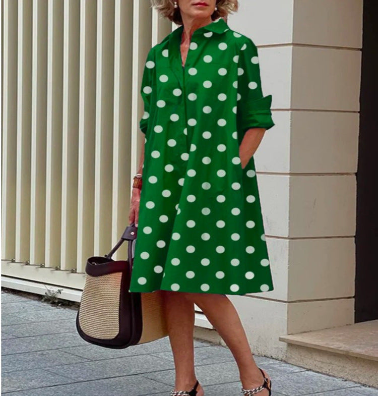 Femme Robe Chemise Midi à Col Chemisier, Manches Longues et Coupe Ample