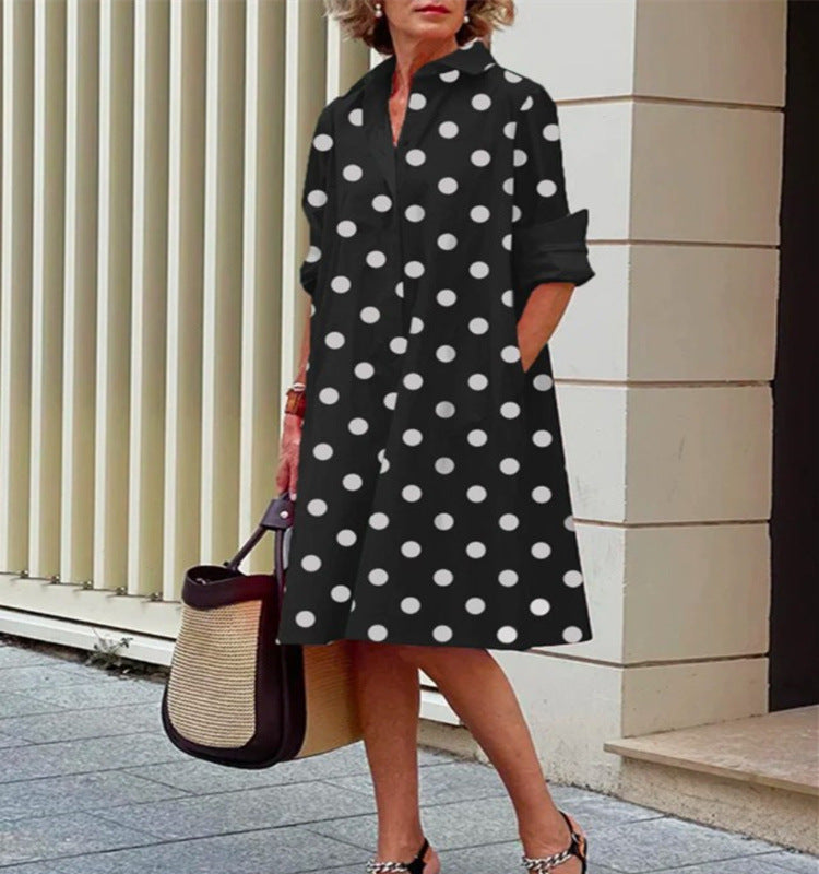 Femme Robe Chemise Midi à Col Chemisier, Manches Longues et Coupe Ample