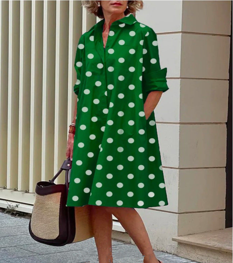Femme Robe Chemise Midi à Col Chemisier, Manches Longues et Coupe Ample