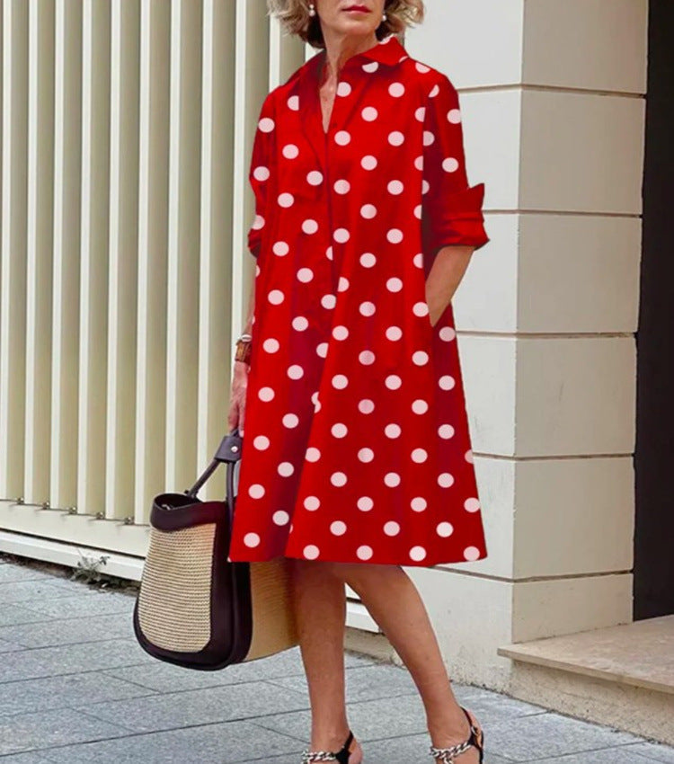 Femme Robe Chemise Midi à Col Chemisier, Manches Longues et Coupe Ample