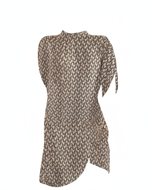 Femme Robe Courte à Imprimé avec Col Montant et Fente