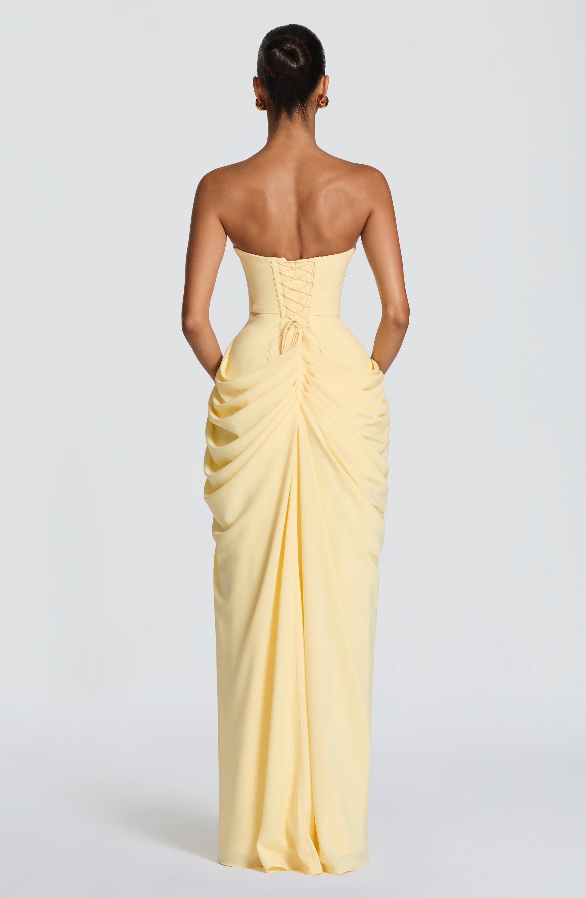 Femme Robe de Soirée Longue Bustier sans Bretelles avec Drapé Asymétrique et Fente