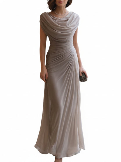 Femme Robe de Soirée Longue Moulante sans Manches col Bénitier Drapé