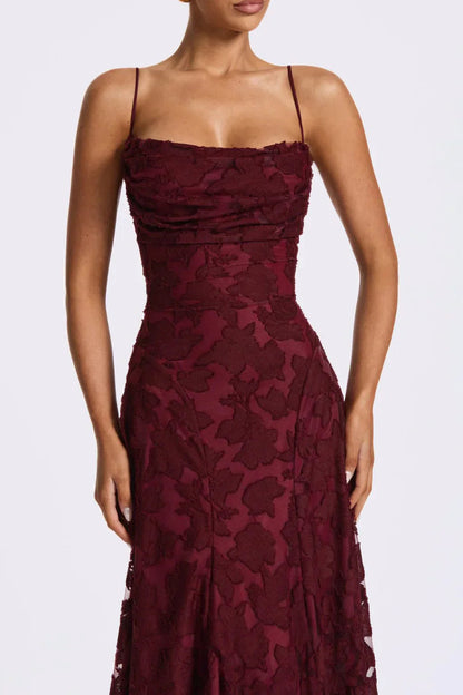 Femme Robe de Soirée Longue sans Manches à Bretelles Fines et Jupe Évasée