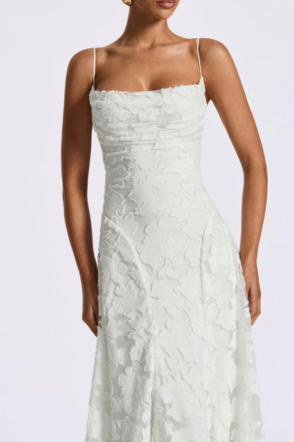 Femme Robe de Soirée Longue sans Manches à Bretelles Fines et Jupe Évasée
