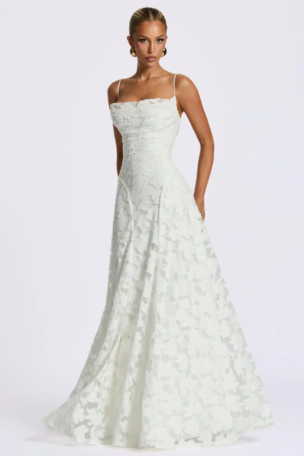 Femme Robe de Soirée Longue sans Manches à Bretelles Fines et Jupe Évasée