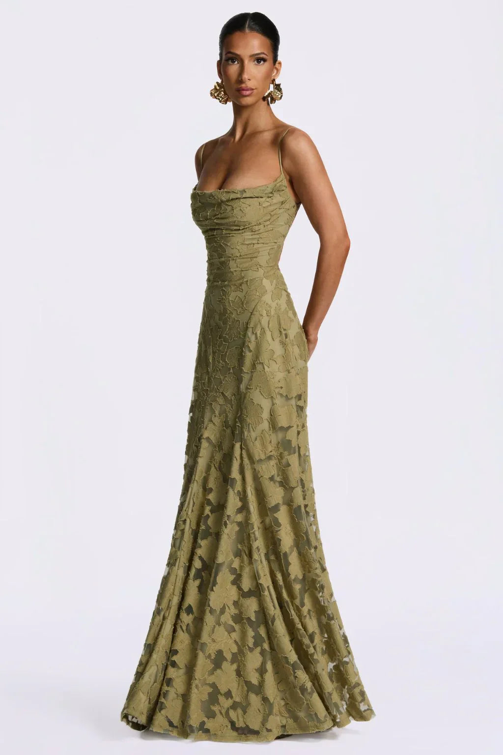 Femme Robe de Soirée Longue sans Manches à Bretelles Fines et Jupe Évasée