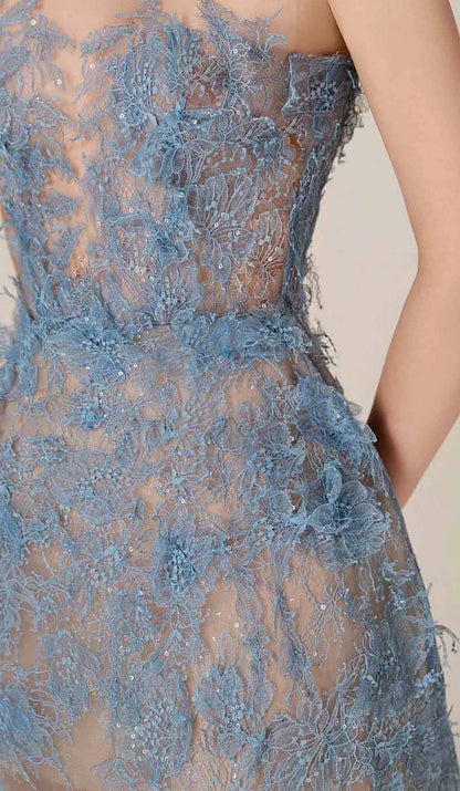 Femme Robe de Soirée Midi Sans Bretelles à Appliques Florales et Paillettes