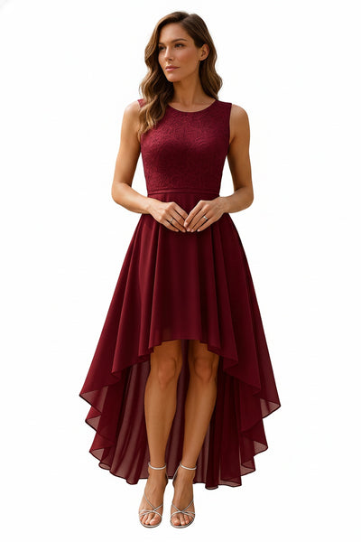 Femme Robe de Soirée Sans Manches avec Col Rond et Jupe Asymétrique A-ligne
